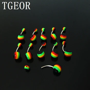 

Hot wholesale 100pcs print acrylic rasta reggae ball belly button ring banana curved barbell navel ring free shipping