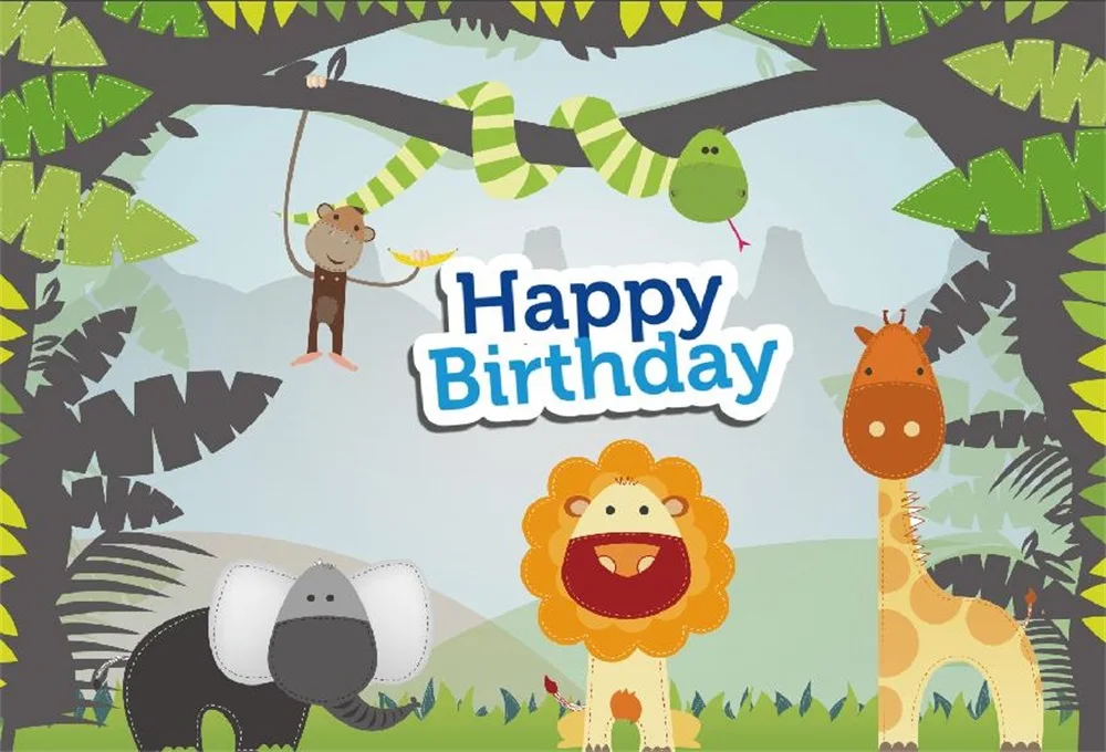 Laeacco Jungle Safari Themed Party Animals Birthday Party Photo Backgrounds Customized Photography Backdrops For Photo Studio
