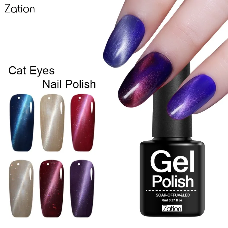 Zation New 8ML Diamond Glitter Magnet Colorful Cat Eye Gel Nail Polish UV LED Lamp Soak Off Permanent Glue | Красота и здоровье