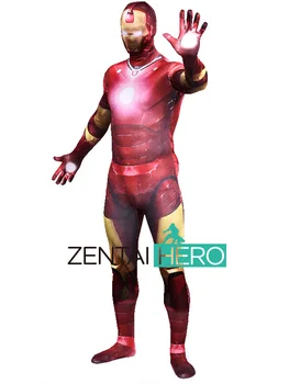 

Free Shipping DHL NEW 3D Printing Shade Iron Man Costume Bodysuit 2016 Male Superhero Halloween Zentai Suit Fancy Dress 16101201