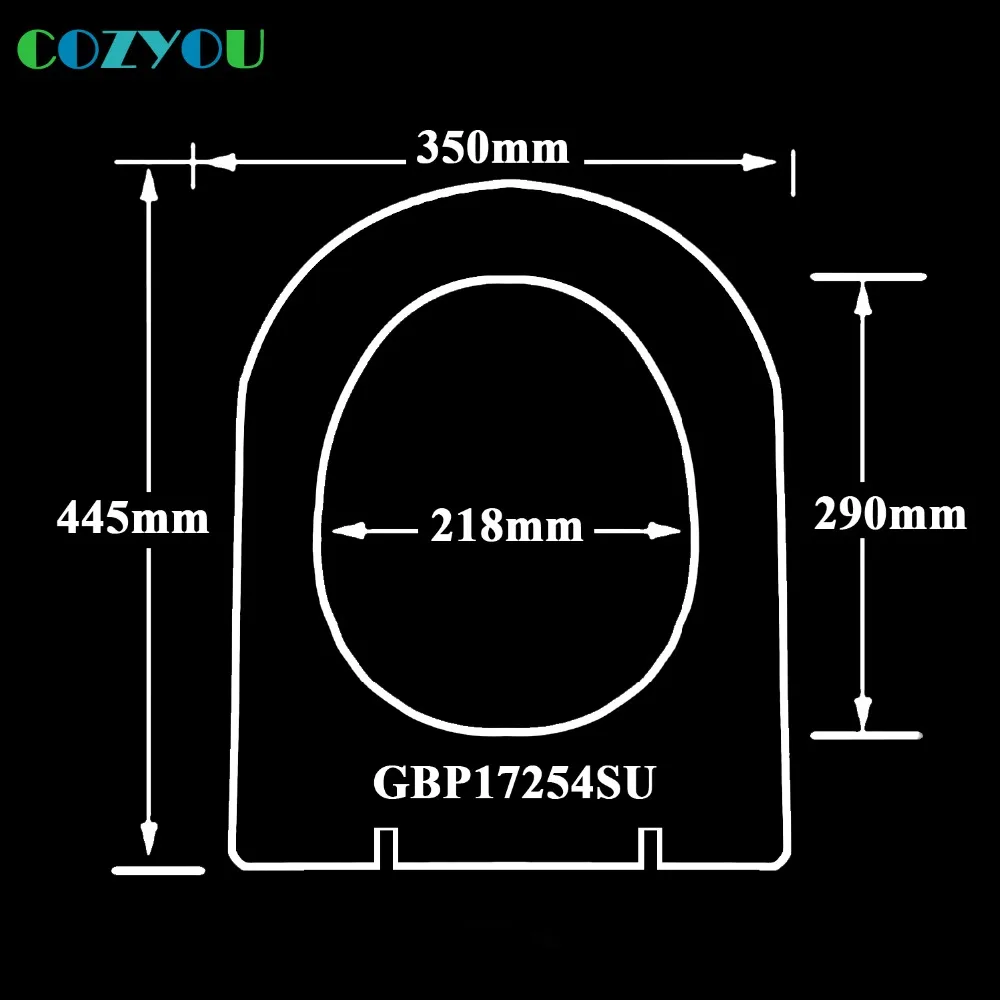 Медленно закрывающееся сиденье для унитаза с двойной кнопкой Быстроразъемное PP U удлиненное мягкое закрывающееся Длина 44 до 47,5 см, ширина 34 до 36 см GBP17254SU