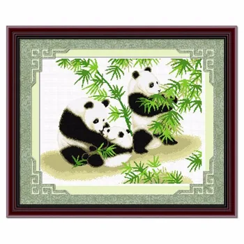 

SewCrane Stamped Cross Stitch Kit, Happy Panda Family, 25.6 x 20.9 inches