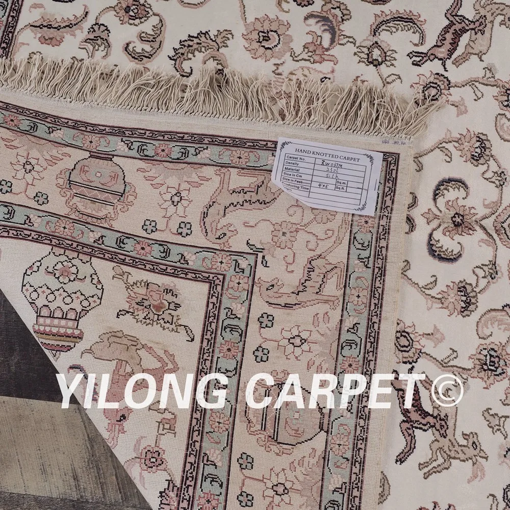 YILONG 4'x6' Vantage турецкий Шелковый ковер бежевый ручной работы изысканный персидский шелковый ковер(ZW067M4x6