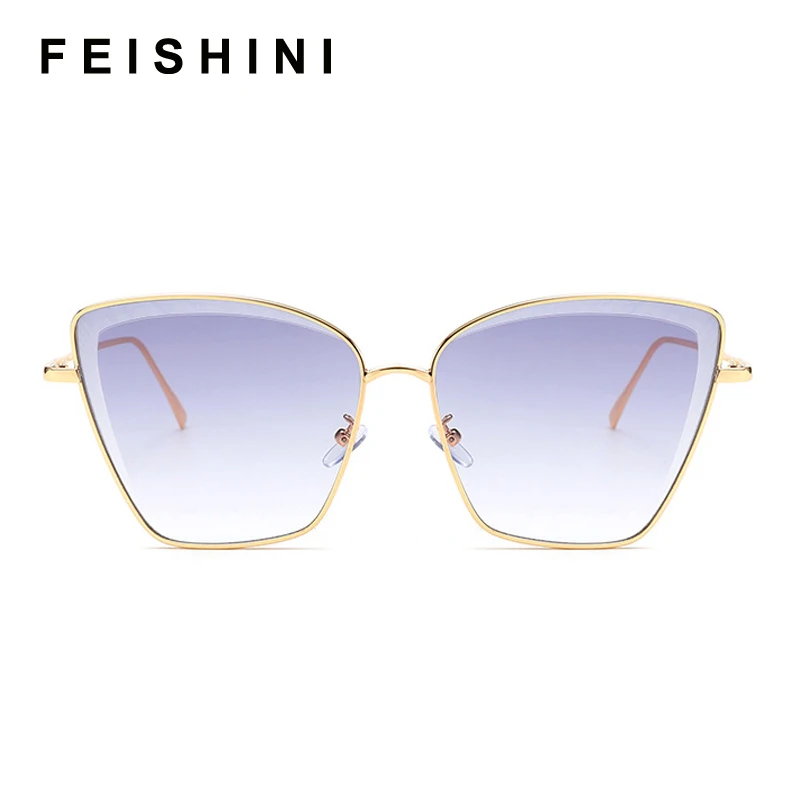 Женские солнцезащитные очки с кошачьим глазом FEISHINI розовые зеркальным зеркалом