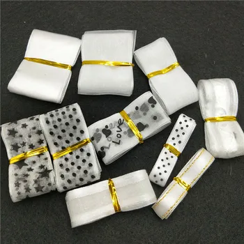

10Yards/pack Lots Styles white Mix 6-40MM Width Printed Organza Ribbons Wedding Christmas Decorations DIY Accessories G0143