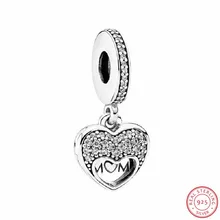 Резным узором сердца прозрачными камнями «Я люблю м mum' кулон бусины для самостоятельного изготовления ювелирных изделий, соответственные Европейской Пандоре обаятельные Серебро 925 FL557
