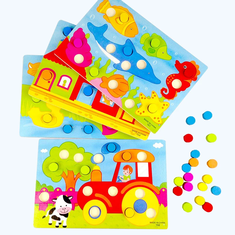  Hand Grab Board Mushroom Nail Color Cognition Paired Puzzle Wooden Toy Baby Kindergarten Early Educ - 32847997895