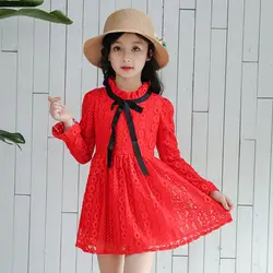 Весеннее детское платье для девочек 3, 4, 6, 8, 10, 12 лет, красное вечерние праздничное мини-платье с длинными рукавами, школьная одежда для