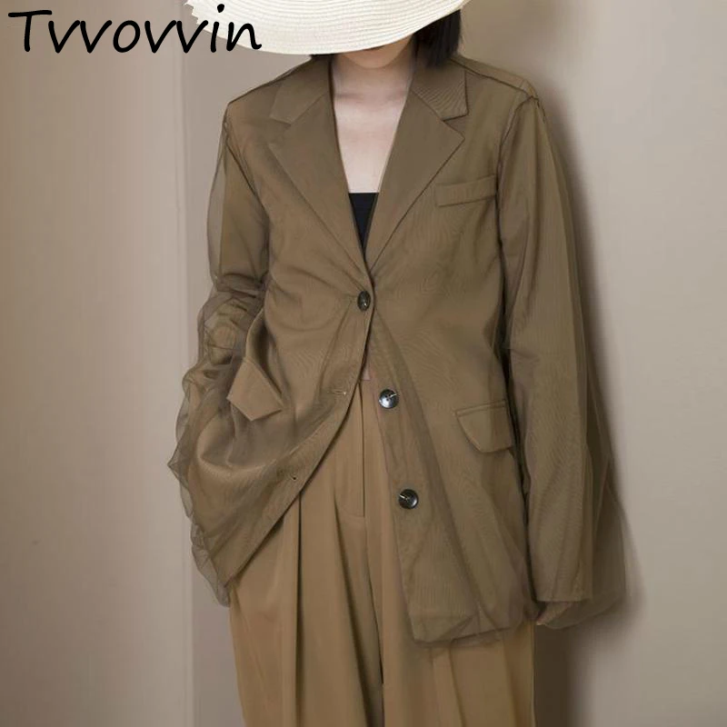 Женское пальто Блейзер костюм женский нерегулярный сетчатый строчка повседневный костюм пальто асимметрия черный Свободный Длинный