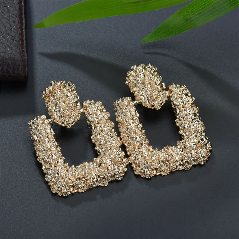 

ZN Geometric Statement Earring Gold Color 2018 Vintage Earrings For Women Rexture Metal Drop Earing Hanging Fashion Jewelry