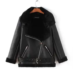 2018 зимняя Черная куртка из искусственной кожи Для женщин плюс бархатные толстые теплые мотоциклетные Искусственная кожа куртка Chaquetas Mujer