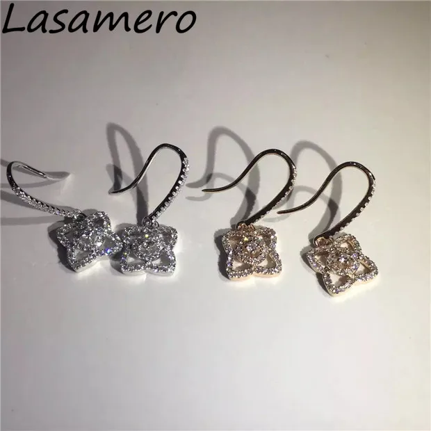 Lasamero 0.3ctw природных алмазов кластера Серьги 18 К белое золото Diamond Halo Серьги-гвоздики Ювелирные украшения серьги шпильки Серьга