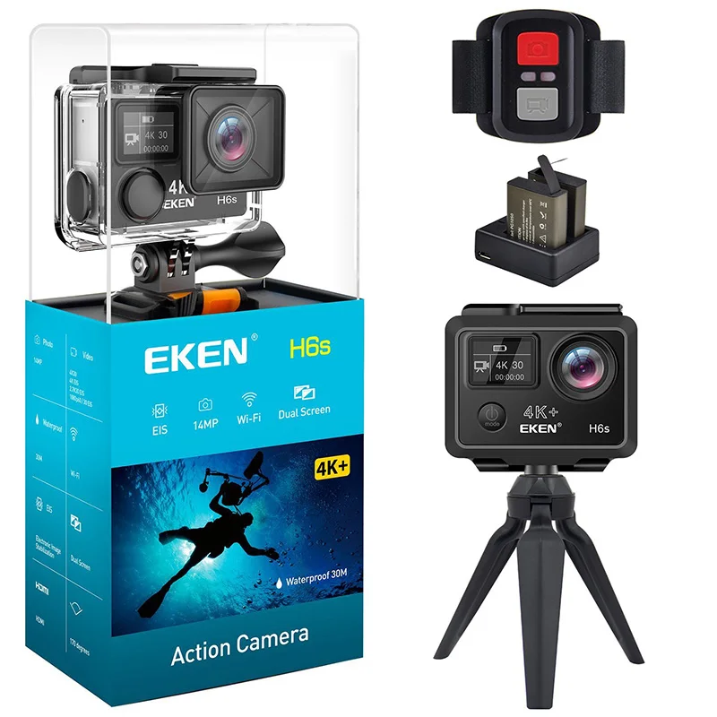 

EKEN H6s Action Camera 4K 30fps Video WIFI 14MP Ultra HD with A12 Chip 30M Waterproof Go Mini Cam Travel Pro Sport Camera