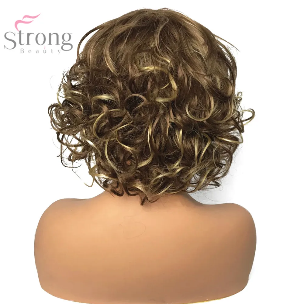 StrongBeauty женский синтетический парик монолитным Короткие вьющиеся волосы блонд/каштановые натуральные парики
