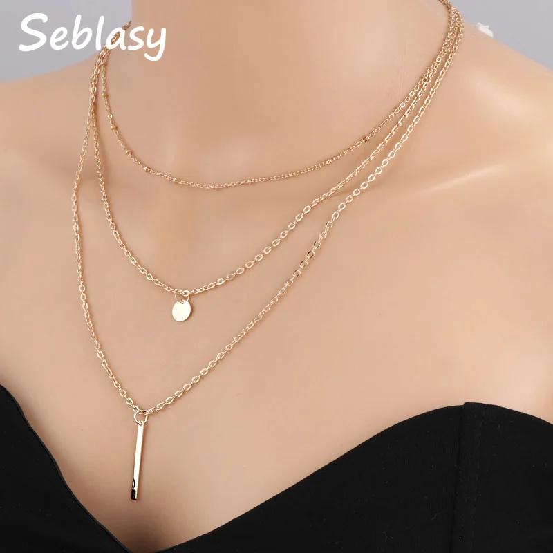 

Seblasy 2 Color Simple Style Multi Layer Clavicle Chain Small Sequins Round Stripe Choker Necklaces & Pendants for Women Jewelry