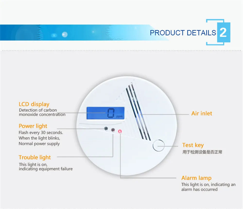 Высокое качество чувствительный детектор окиси углерода сигнализация предупреждающая о возможности отравления детектор Smart угарного газа дымовой датчик ЖК-дисплей индикатор 80dB Предупреждение