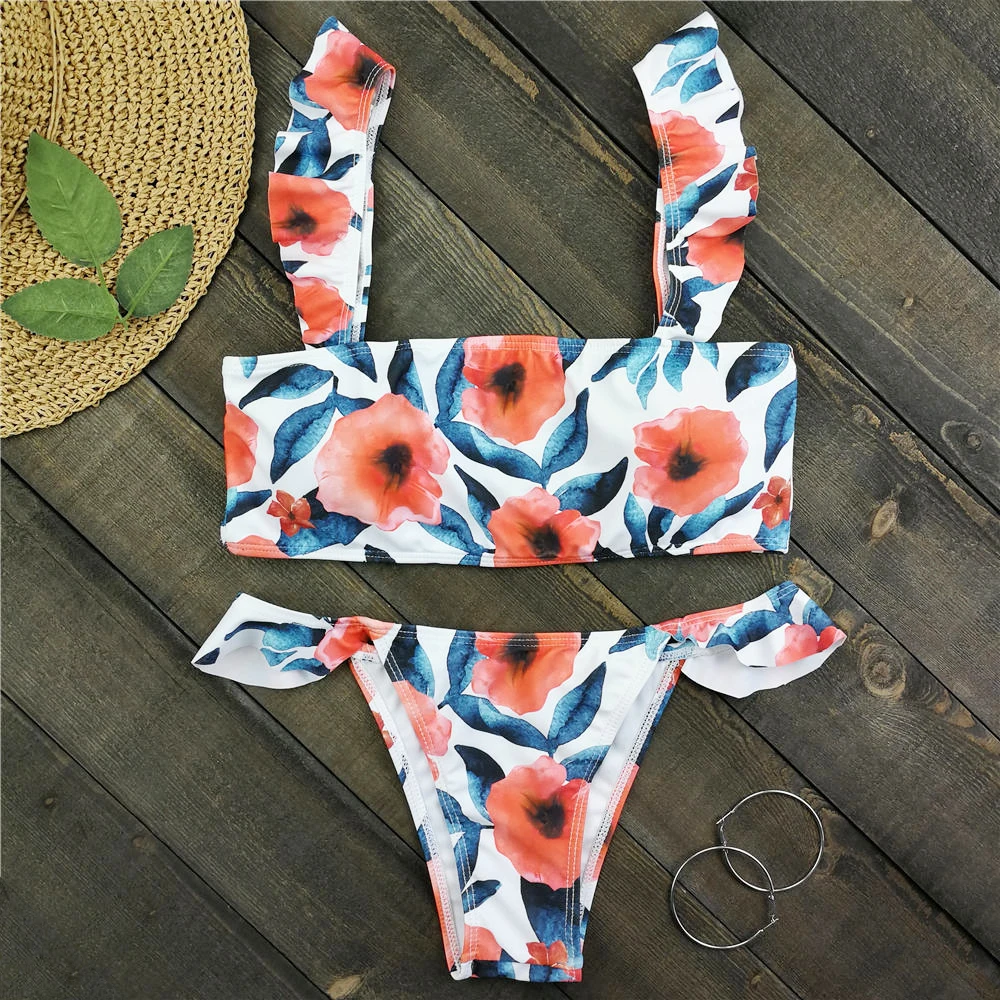 

Ruffle Bikini Women Floral Print Swimwear Lace Swimsuit Push Up Biquini Sexy Brazilian Bikinis Micro Bathing Suit Bandeau Beach