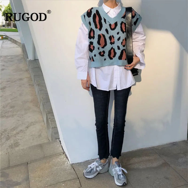 Винтажная леопардовая Джерси 2020 корейские Повседневные свитера без рукавов с