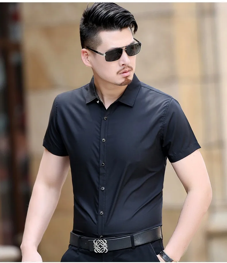 Высокое качество Новый дизайн мужской сплошной цвет с коротким рукавом мерсеризованный хлопок летнее платье рубашка
