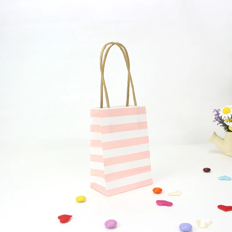 50 шт. в полоску/точек, свадебные сувениры и подарки для гостей, украшения для вечеринки в честь Дня Рождения, детские бумажные подарочные пакеты с ручками - Цвет: Pink Stripes
