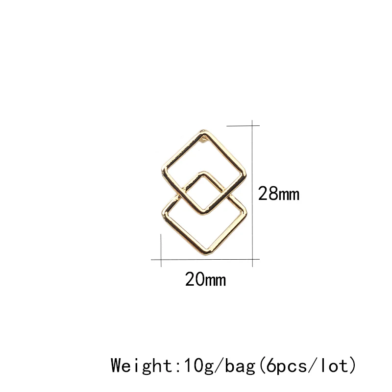 Цинковый сплав Золотой Металл Геометрическая квадратная Базовая деталь для серег 20 мм 6 шт/партия для DIY серьги изготовление ювелирных изделий Аксессуары