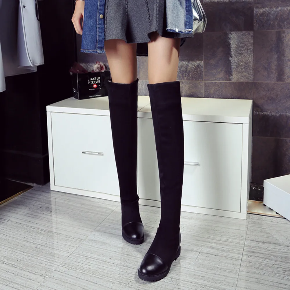 

MUQGEW 2019 Women's Round Toe Shoes Over-The-Knee Elastic Boots Short Plush Long Tube Boots botas de nieve para mujer