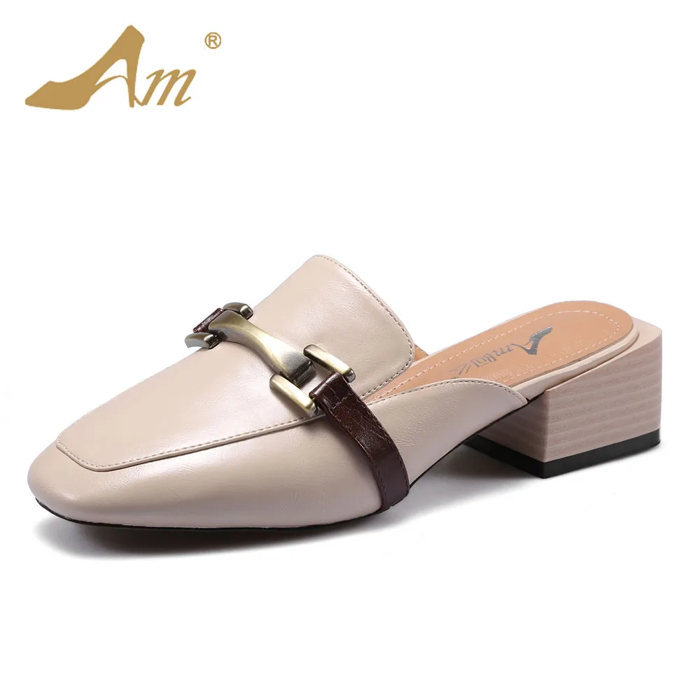 Ame 2017 women s mules slippers flats medium heels comfortable brand shoes for women slides retro