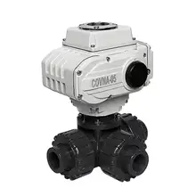 ПВХ 1/2 дюйма моторизованный 3 способа шаровой клапан модулирующего типа двойной соединение DN15 пластиковый Электрический шаровой клапан PTFE уплотнение