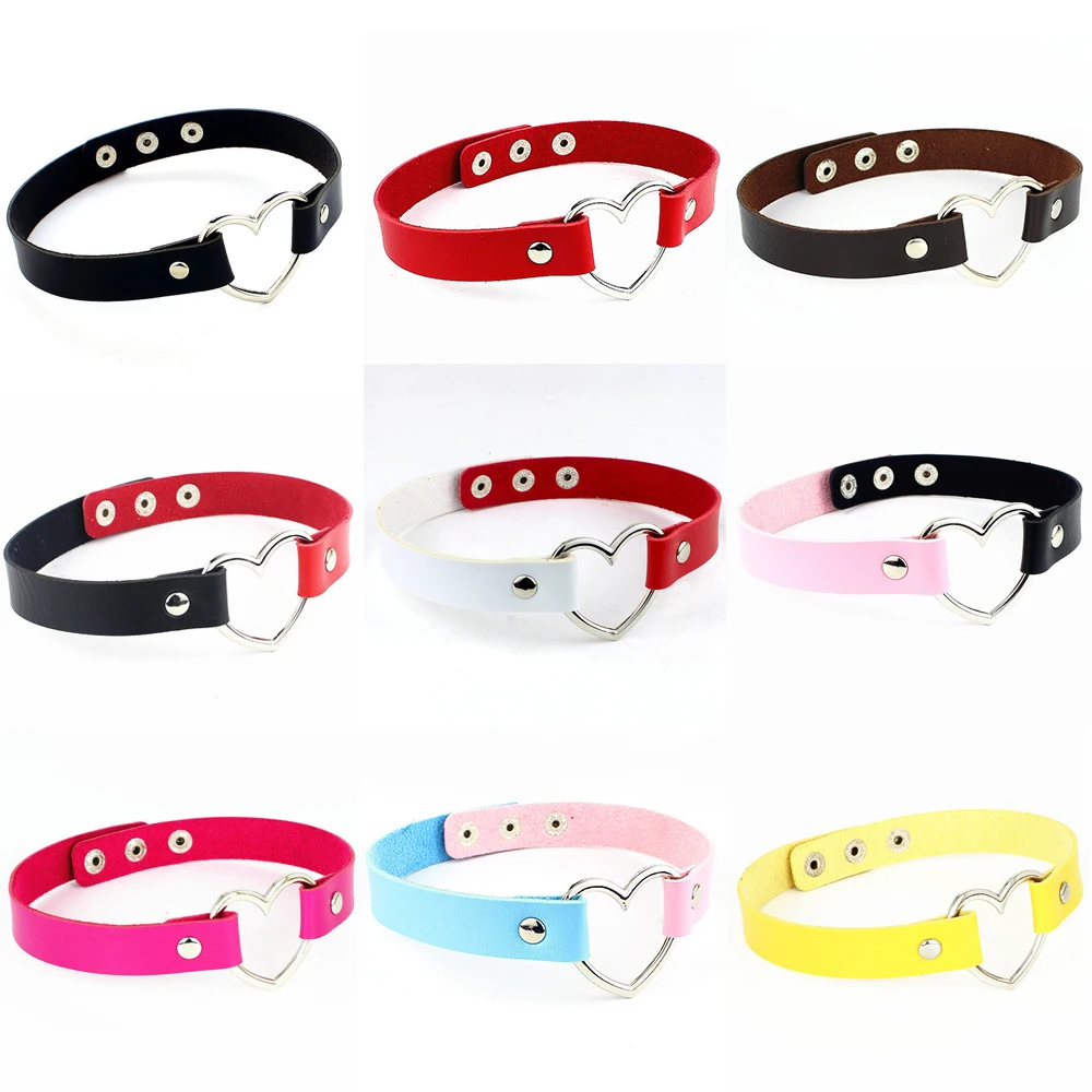 Fashion PU Leather Heart Round Neck Choker Necklace Women Chocker Necklaces Punk Statement Jewelry Collier for | Украшения и