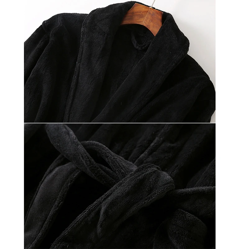 Черный мужской халат, коралловый флис, зимний халат, домашняя одежда