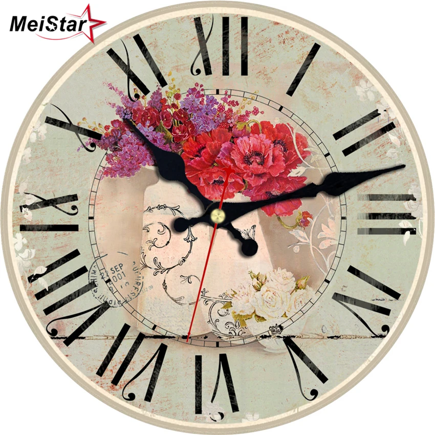 MEISTAR 6 Pattern Flower Vase Design Large Clocks Silent Home Office