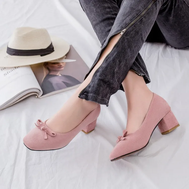 

Big Size 9 10 11 12 ladies high heels women shoes woman pumps Butterfly-tied, pointed, thick-heeled single shoe