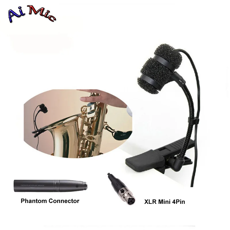 

Gooseneck Instrument Microphone Music Saxophone Transmitter Microfone with Mini XLR 4pin for Shure Wireless System Mic