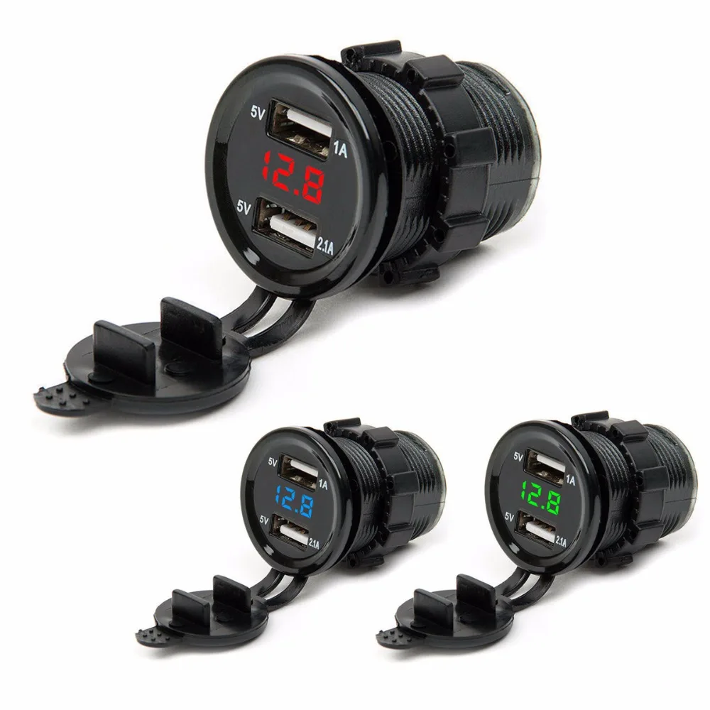 

Powsro 12V-24V Dual USB Car Motorcycle Cigarette Lighter Socket Splitter Charger Power Adapter Outlet Power Mobile Phone Charger
