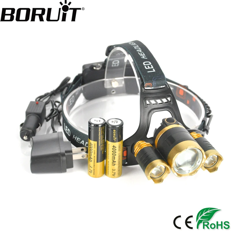 Boruit 10000LM XML T6 Chips LED Headlamp Rechargeable Zoom Headlight Hunting Camping Head Light Flashlight by
