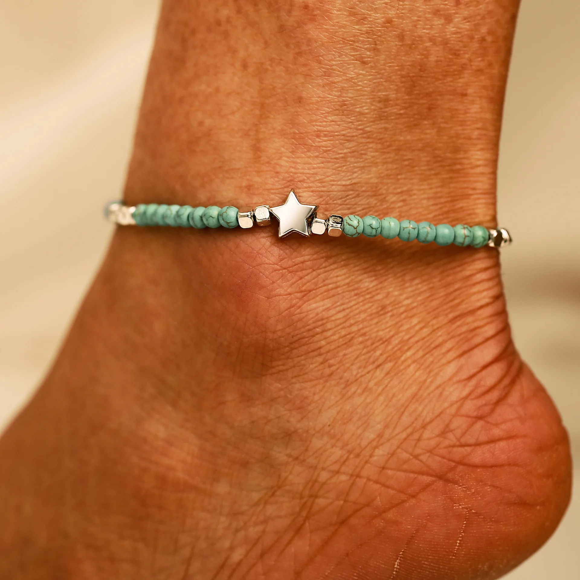 

Small Blue Beads Star Charms Single Layer Beautiful Fashion Chain Bracelets for Women Simple Minimalism Vacation Beach Jewelry