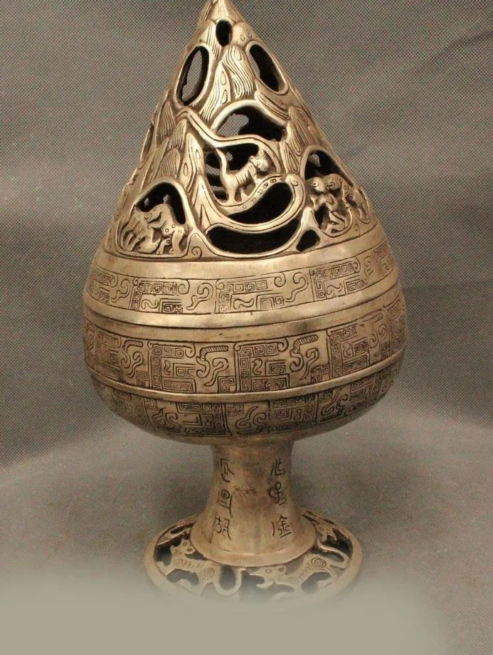 

DS 11" Tibet Tibetan Buddhism Folk Old Silver Pagoda Tower Incense Burner Censer
