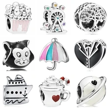 Btuamb Maxi esmalte palomitas de maíz noria corona amor corazón encanto cuentas Fit Pandora pulseras para mujeres DIY fabricación joyería Berloque(China)