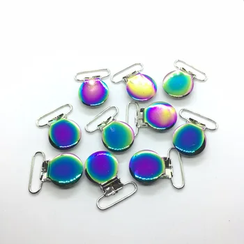 

25pcs 1'' 25mm Rainbow Color Round Pacifier Clips Suspender Clips
