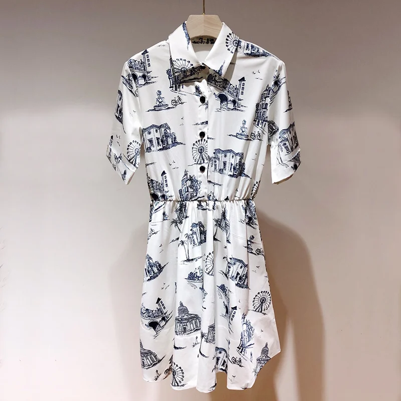

Brand Fashion Women's High-end Luxury Summer Elegant Printed Cotton Dress
