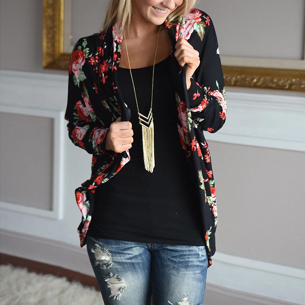 

Slim Jacket Basic Coats Women Autumn Outerwear Vintage Lady Ethnic Floral Print Boho Irregular Bomber JacketS Wrap Cardigans H1