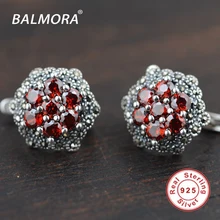 100% Real Pure 925 Joyas de Plata Pendientes con Piedra Granate Pendientes Elegante y Romántico para Las Mujeres Bijoux SLS30175