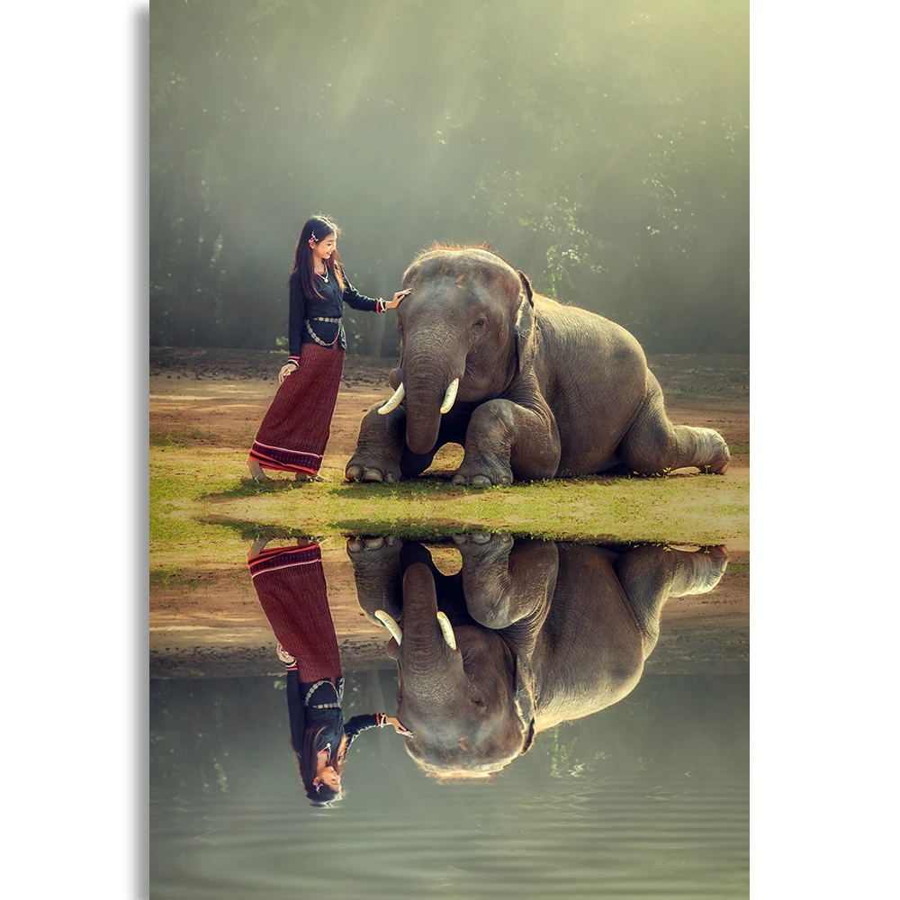 Abstract Animals Canva Prints Wall Art Elephant With Asian -5336