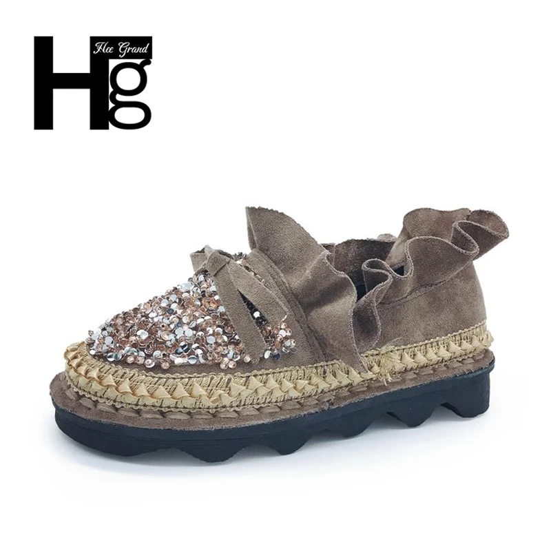 

HEE GRAND Spring Crystal Unique Woman Causal Students Flock Autumn Platform Plastic Bling Bling Shoes Women Size 35-40 XWD6109