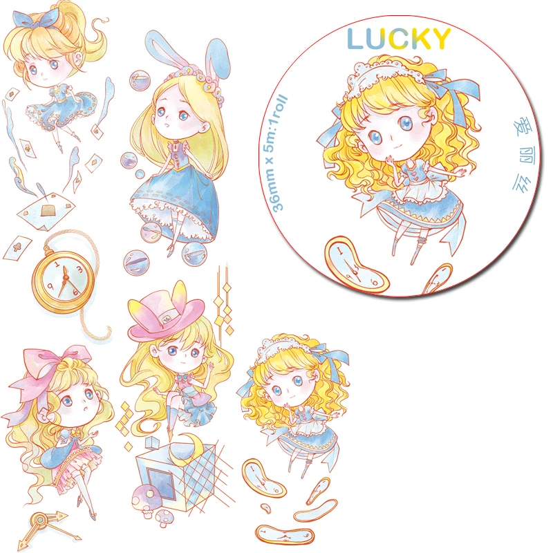 

Special Ink 36mm*5m Original Cartoon Girl Cute Alice Anime Magic Gir Decorative Washi Tape DIY Scrapbooking Masking Tape Escolar