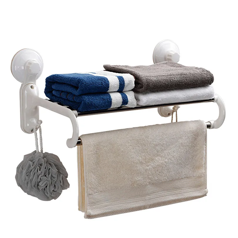 

Bathing Towel Shelf Strong Sucker Bathroom Storage Organizer Racks Bathroom Wall Storage Shelves For Bath Ball Towel Hook EGP061