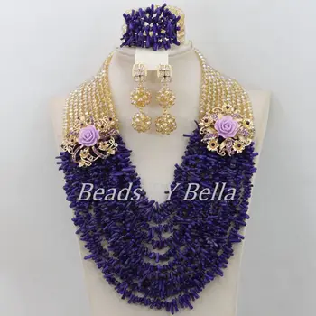 

New Design Purple Coral Beads African Wedding Beads Jewelry Set Nigerian Women Bridal Lace Jewlery Crystal Free Shipping ABF476