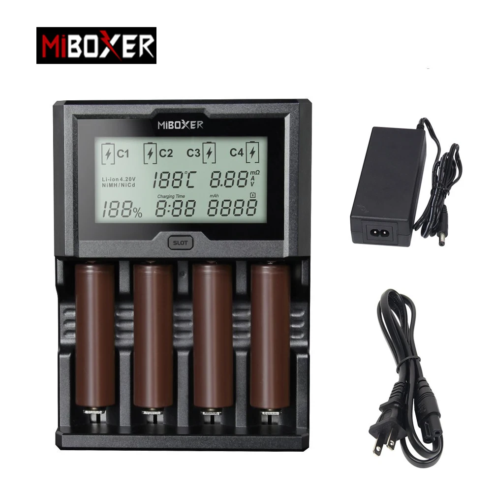 Зарядное устройство Miboxer 4 слота 800 мА 18650 · ч 3 А ЖК экран для литий ионных/Ni MH/Ni Cd