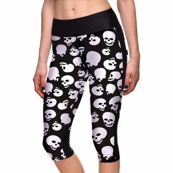 

Hot Halloween Skull Black Sports Fitness Caprits Womens Capris Plus Size Running Gym Bodybuilding Leggings 3 Patterns
