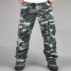 Камуфляж Мульти Карманы OverallsBaggy брюки карго тактические брюки мужские повседневные в стиле милитари брюки Pantalones